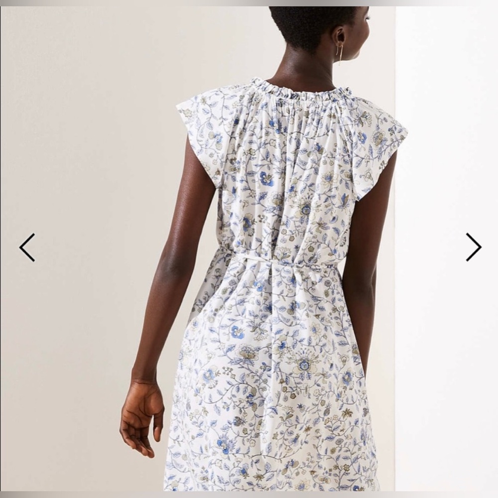 🆕 NWT LOFT Women's Ruffled Short Sleeve Floral Dress Midi Length White/Blue - Picture 3 of 11